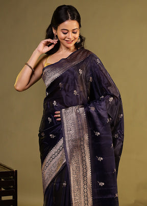Blue Dupion Silk Saree With Blouse Piece