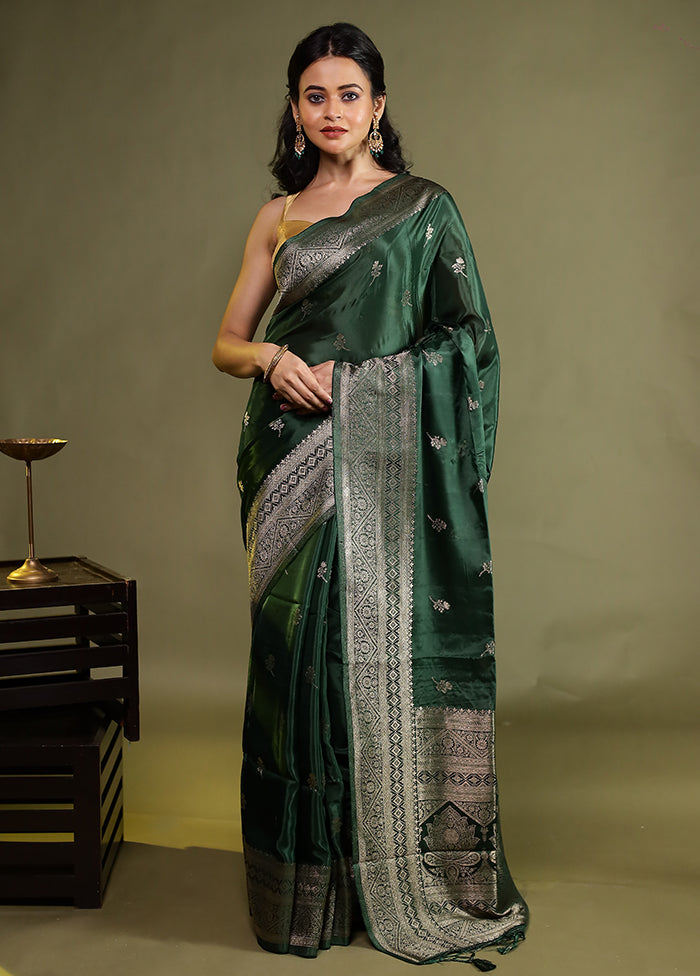 Green Dupion Silk Saree With Blouse Piece