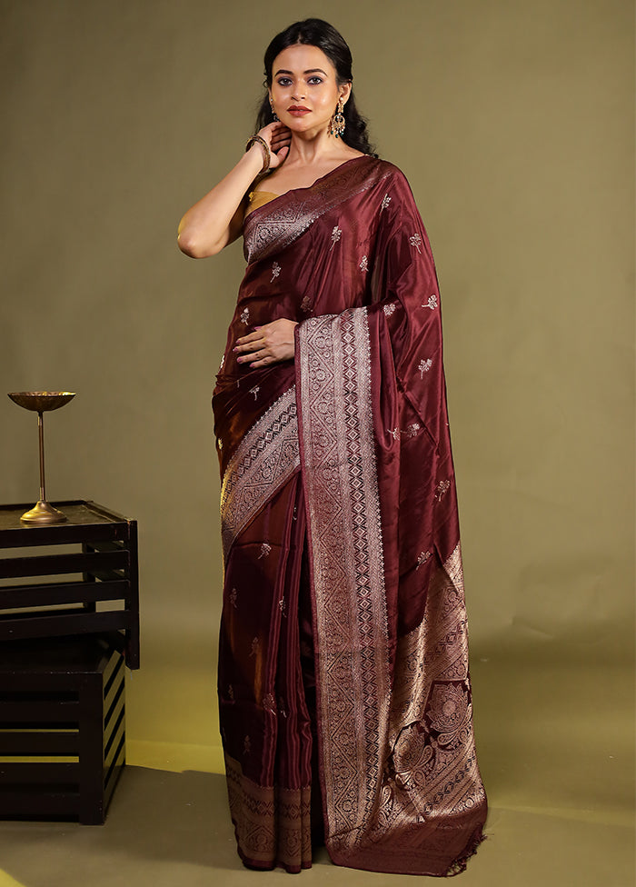 Brown Dupion Silk Saree With Blouse Piece