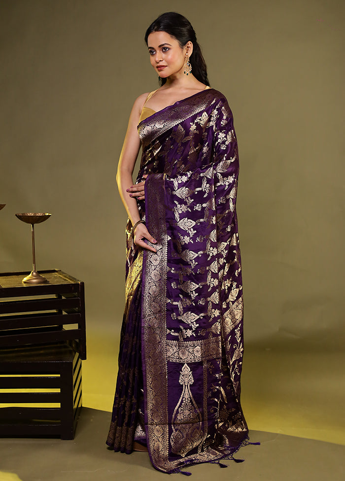 Blue Dupion Silk Saree With Blouse Piece