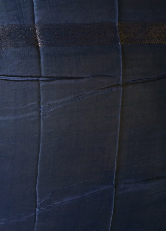 Blue Dupion Silk Saree With Blouse Piece