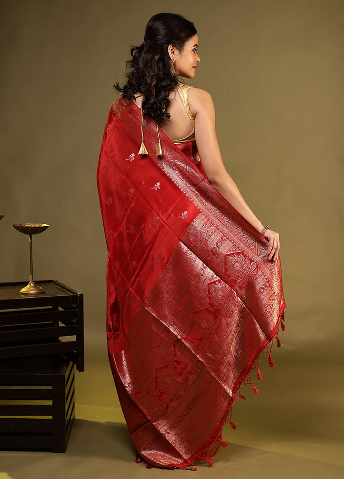 Red Dupion Silk Saree With Blouse Piece