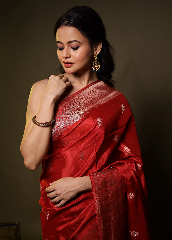 Red Dupion Silk Saree With Blouse Piece