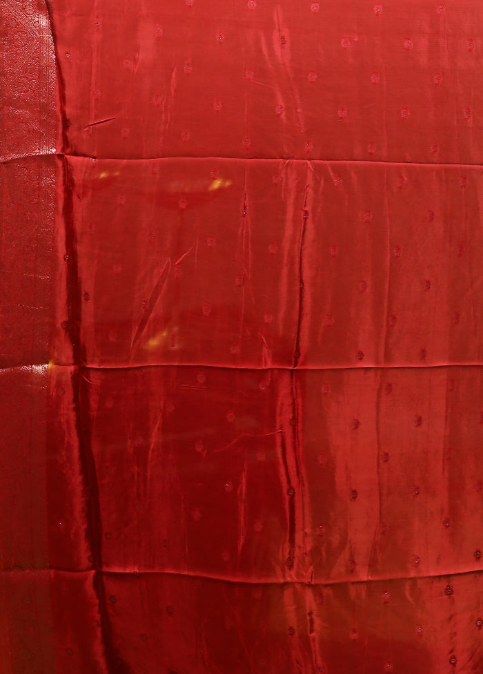 Red Dupion Silk Saree With Blouse Piece