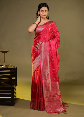 Pink Dupion Silk Saree With Blouse Piece