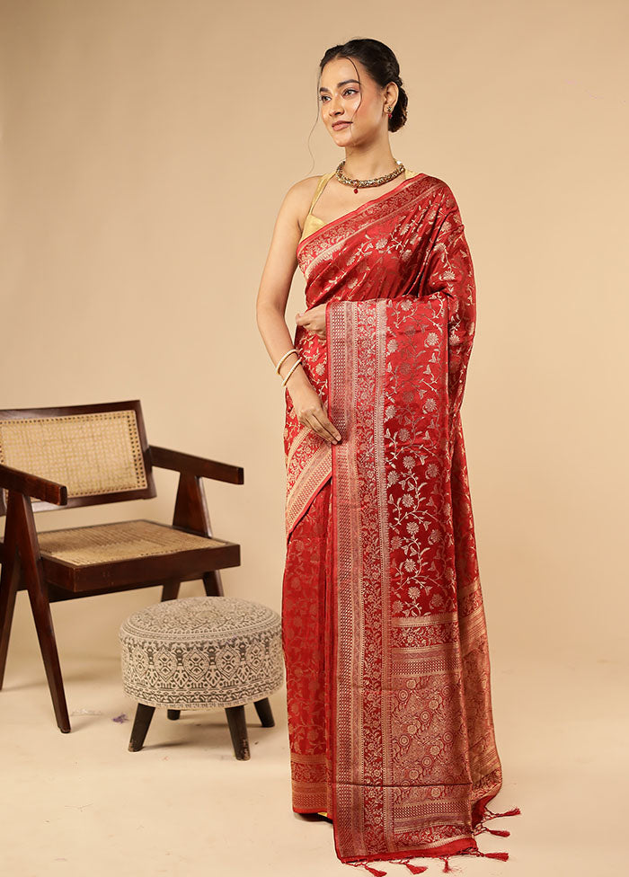 Red Dupion Silk Saree With Blouse Piece