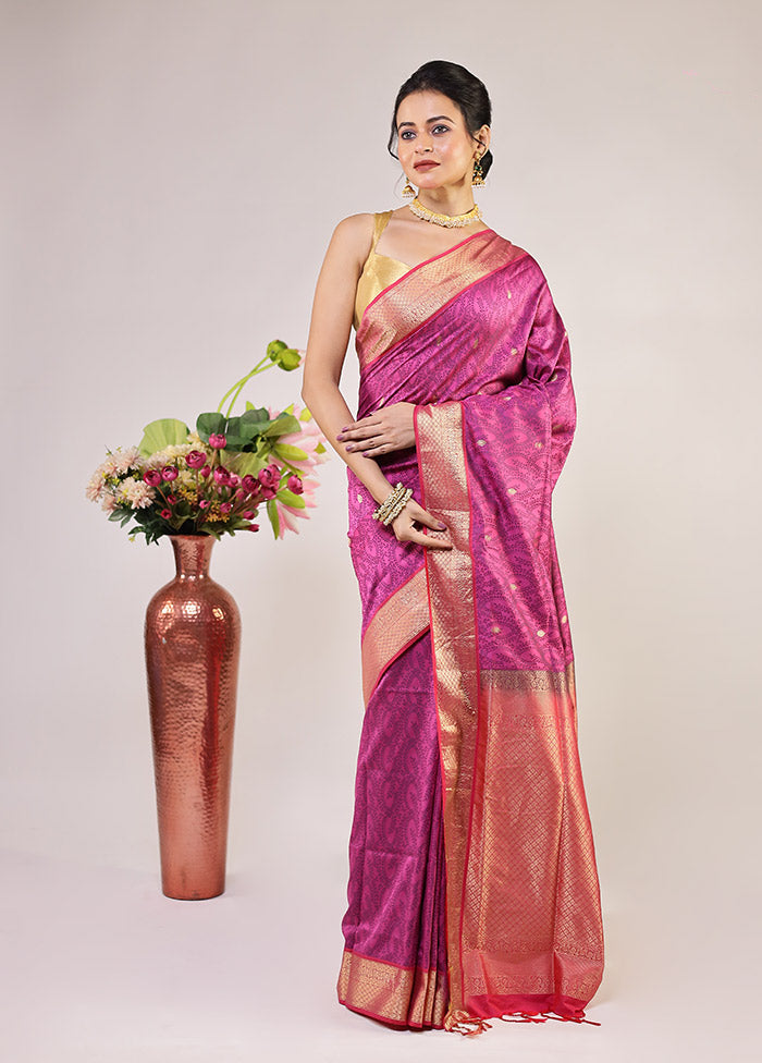 Pink Kanjivaram Silk Saree With Blouse Piece