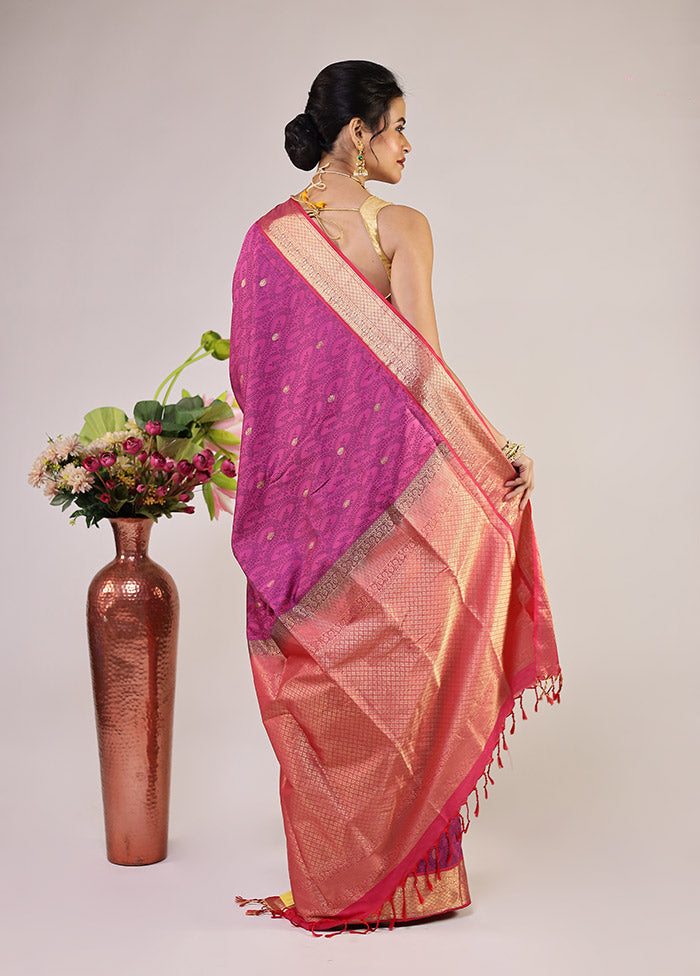 Pink Kanjivaram Silk Saree With Blouse Piece
