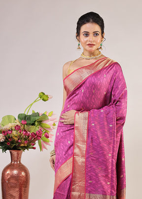 Pink Kanjivaram Silk Saree With Blouse Piece