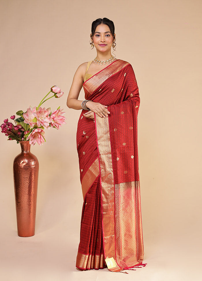 Maroon Kanjivaram Silk Saree With Blouse Piece