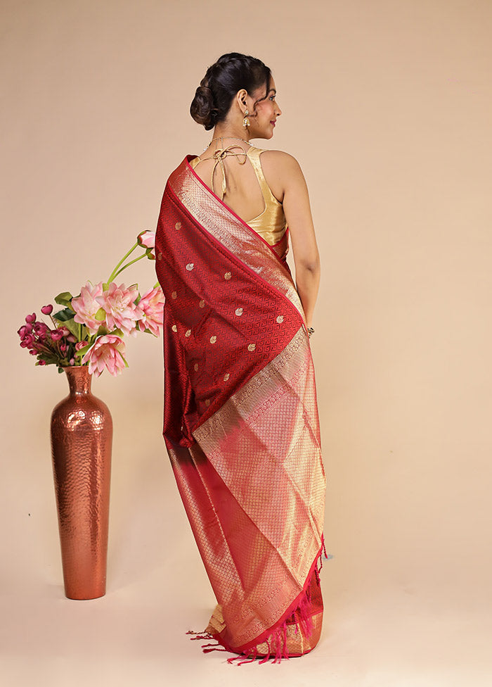 Maroon Kanjivaram Silk Saree With Blouse Piece