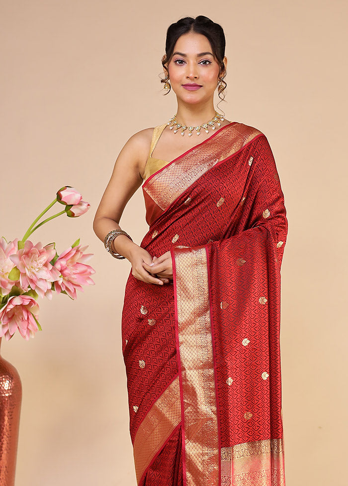 Maroon Kanjivaram Silk Saree With Blouse Piece