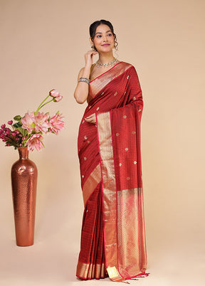 Maroon Kanjivaram Silk Saree With Blouse Piece