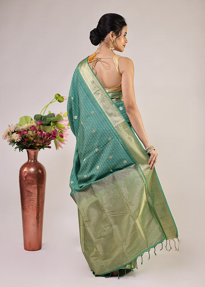 Green Kanjivaram Silk Saree With Blouse Piece