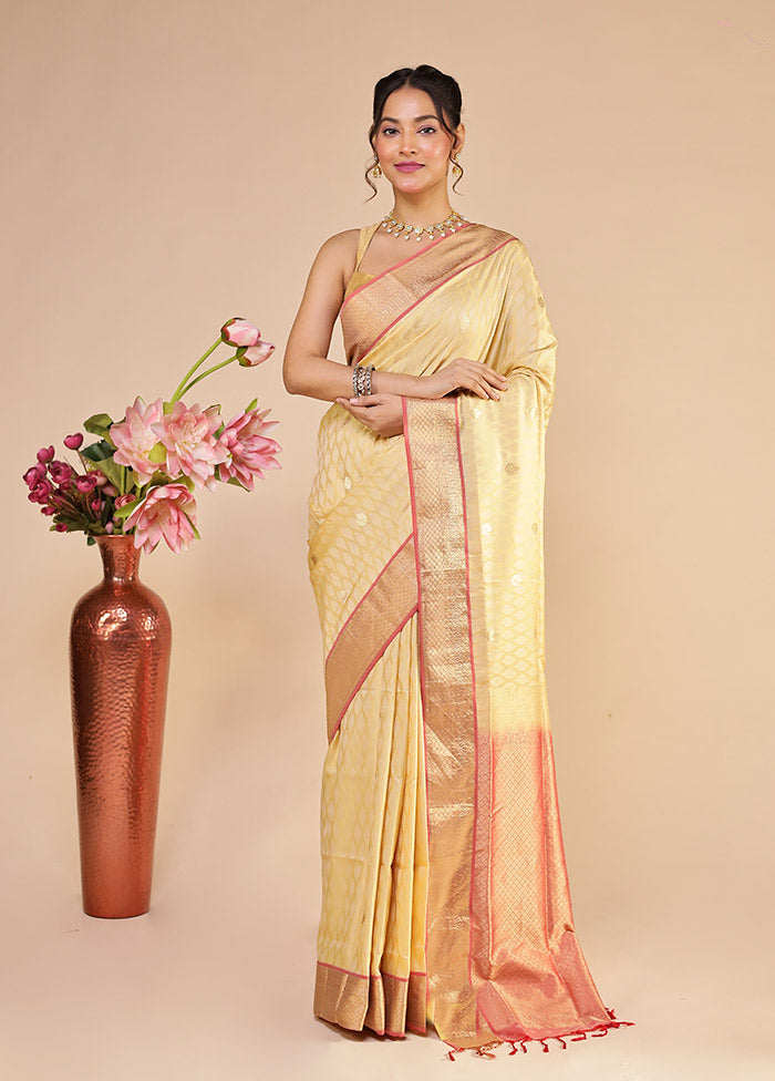 Cream Kanjivaram Silk Saree With Blouse Piece