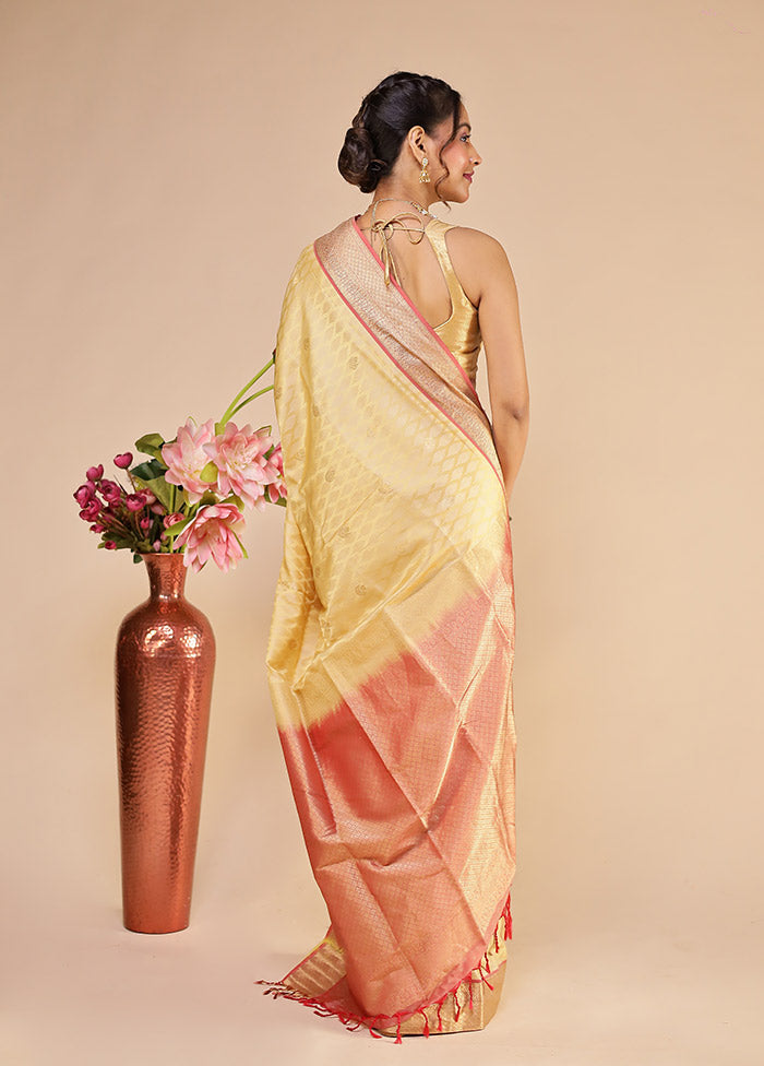 Cream Kanjivaram Silk Saree With Blouse Piece