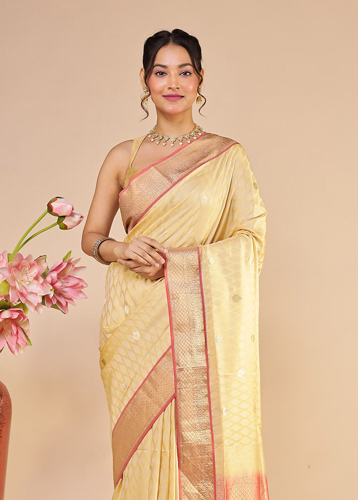 Cream Kanjivaram Silk Saree With Blouse Piece