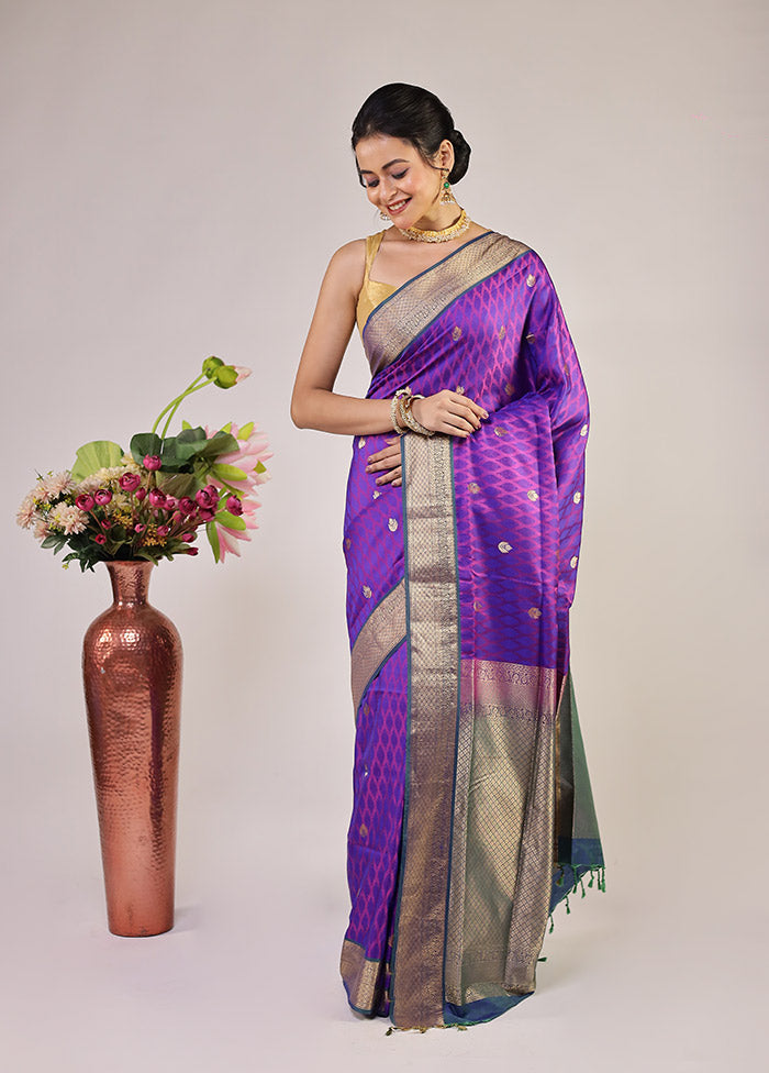 Purple Kanjivaram Silk Saree With Blouse Piece