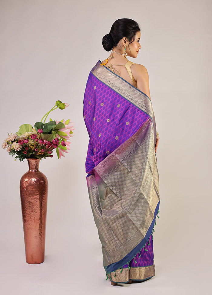 Purple Kanjivaram Silk Saree With Blouse Piece
