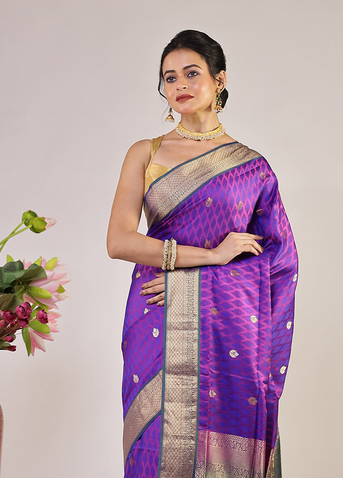 Purple Kanjivaram Silk Saree With Blouse Piece
