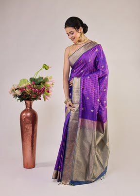 Purple Kanjivaram Silk Saree With Blouse Piece