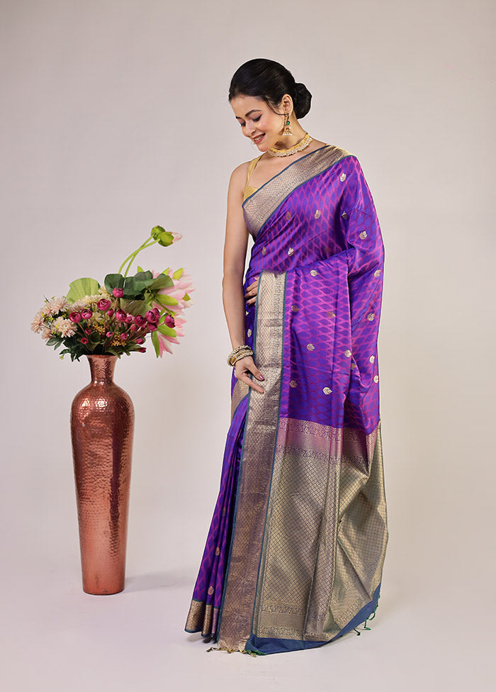 Purple Kanjivaram Silk Saree With Blouse Piece