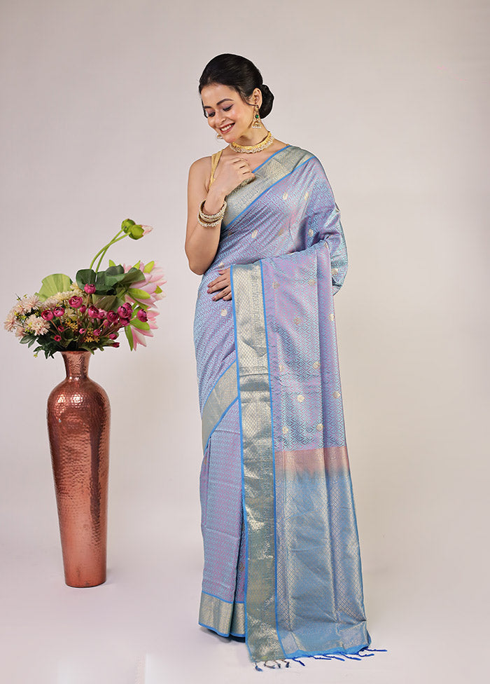 Blue Kanjivaram Silk Saree With Blouse Piece