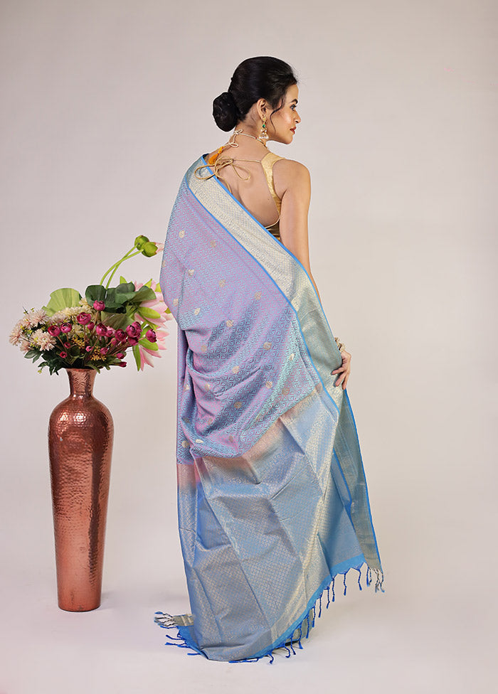 Blue Kanjivaram Silk Saree With Blouse Piece