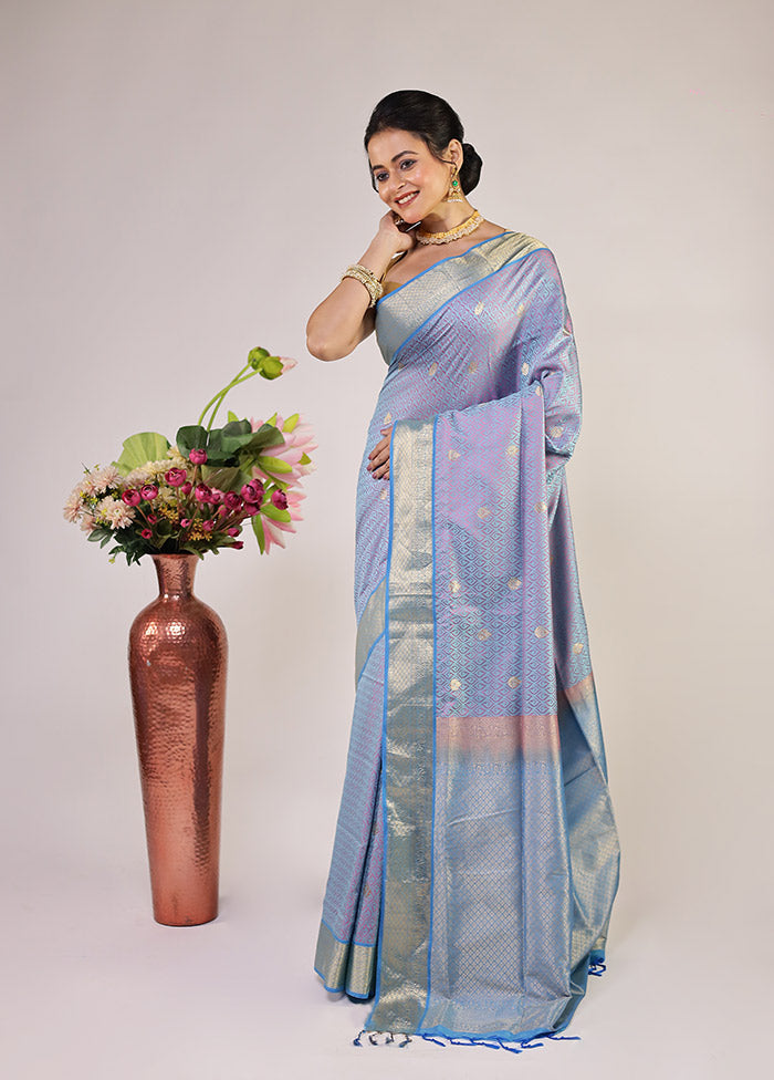 Blue Kanjivaram Silk Saree With Blouse Piece
