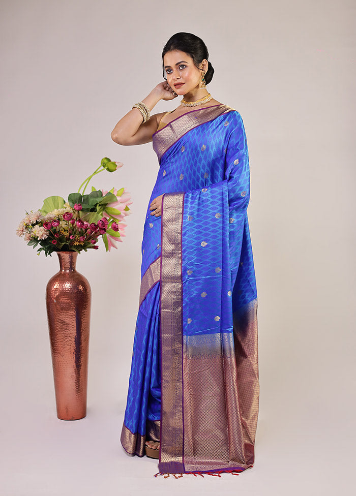 Blue Kanjivaram Silk Saree With Blouse Piece