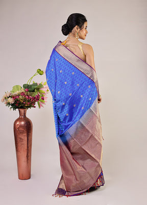 Blue Kanjivaram Silk Saree With Blouse Piece