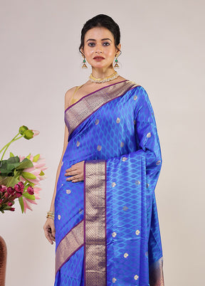 Blue Kanjivaram Silk Saree With Blouse Piece