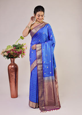 Blue Kanjivaram Silk Saree With Blouse Piece