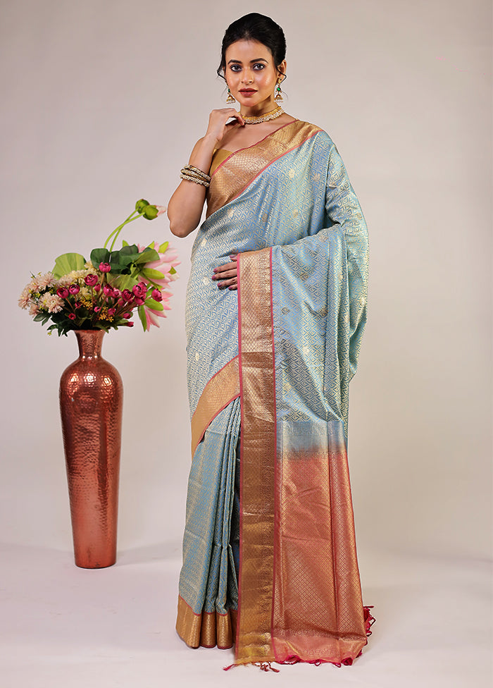 Cream Kanjivaram Silk Saree With Blouse Piece