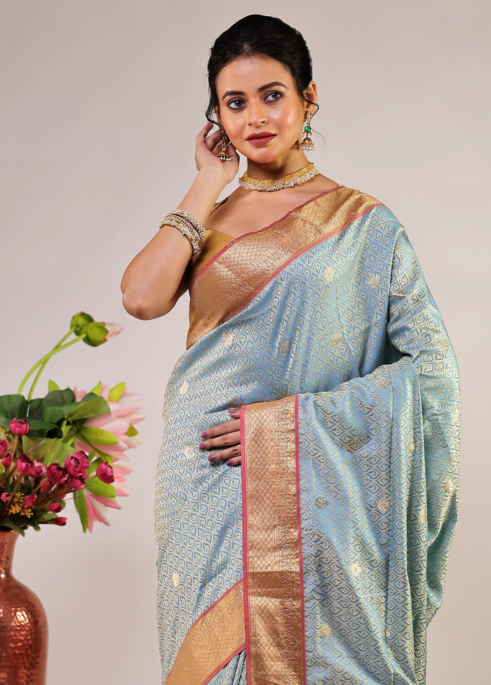 Cream Kanjivaram Silk Saree With Blouse Piece