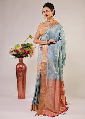 Cream Kanjivaram Silk Saree With Blouse Piece