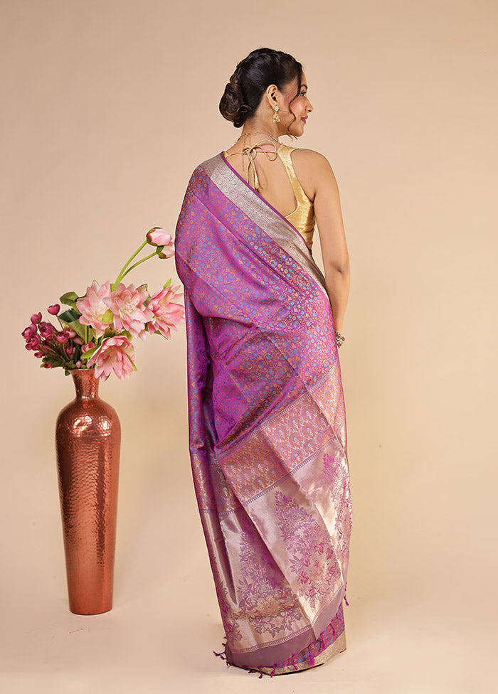 Purple Kanjivaram Silk Saree With Blouse Piece