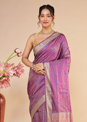 Purple Kanjivaram Silk Saree With Blouse Piece