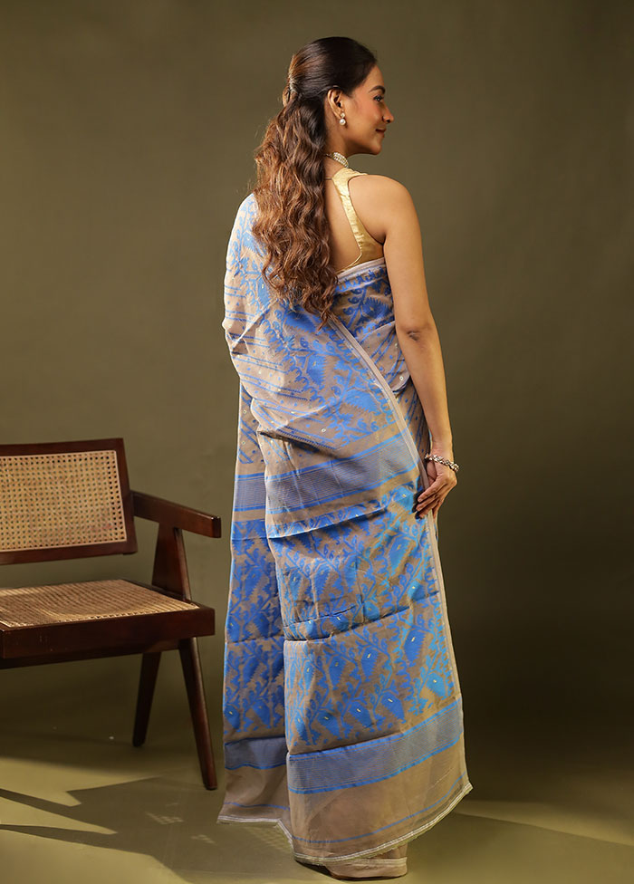Cream Jamdani Cotton Saree Without Blouse Piece
