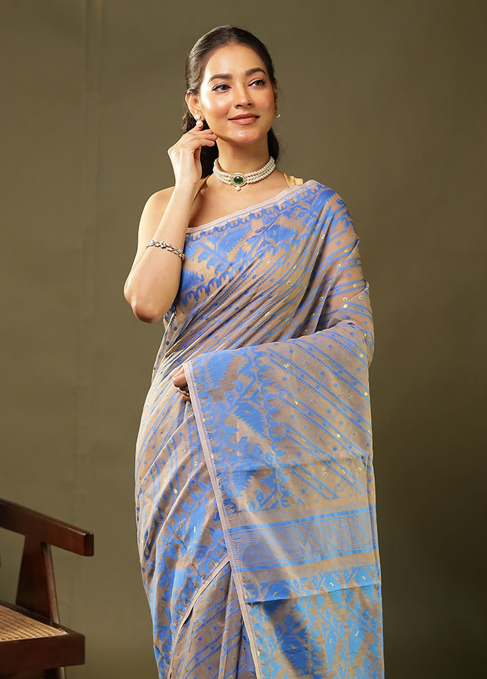 Cream Jamdani Cotton Saree Without Blouse Piece