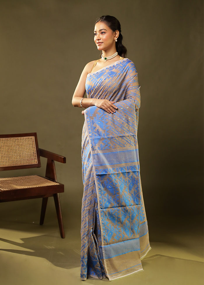 Cream Jamdani Cotton Saree Without Blouse Piece