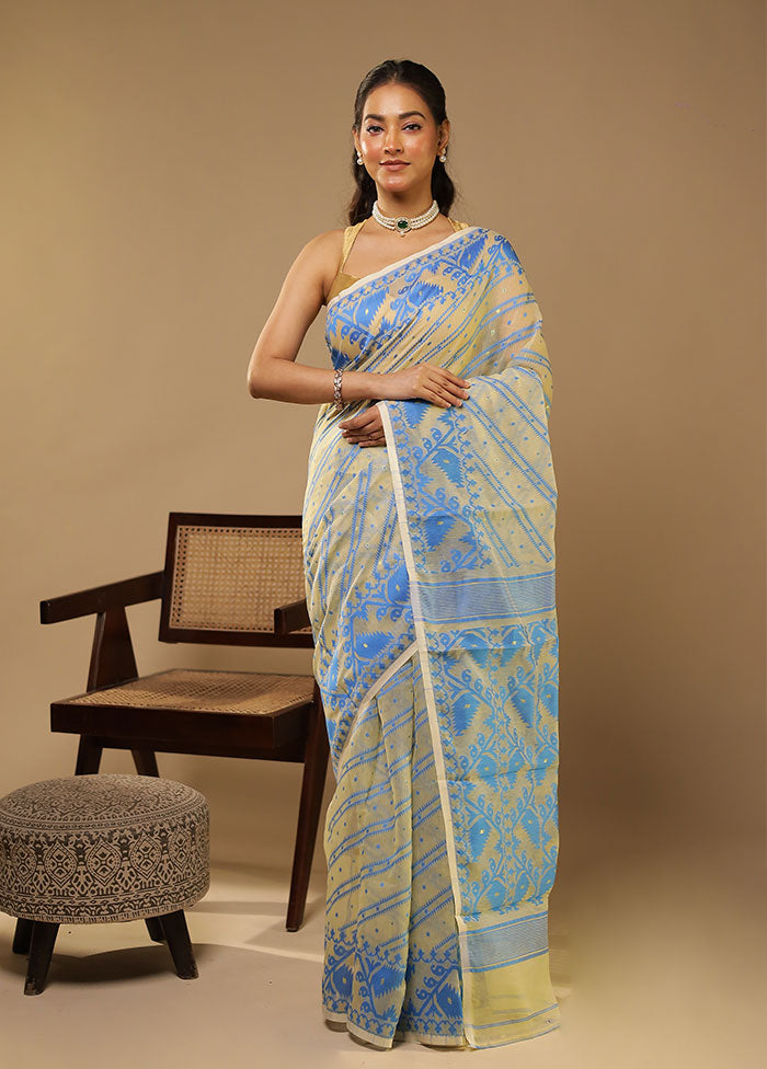 Cream Jamdani Cotton Saree Without Blouse Piece