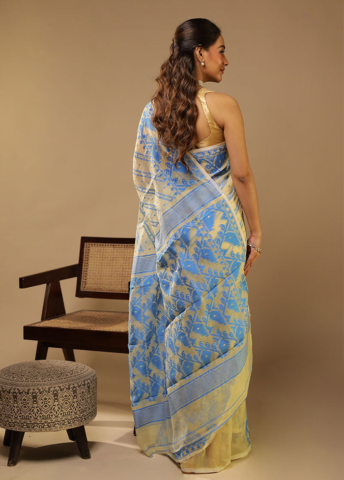 Cream Jamdani Cotton Saree Without Blouse Piece