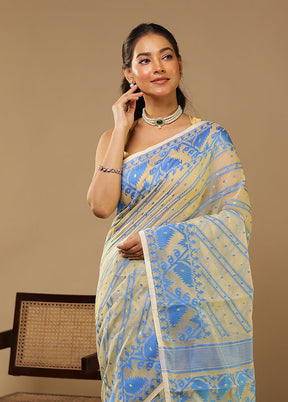 Cream Jamdani Cotton Saree Without Blouse Piece