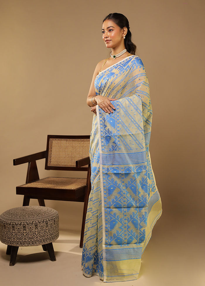 Cream Jamdani Cotton Saree Without Blouse Piece