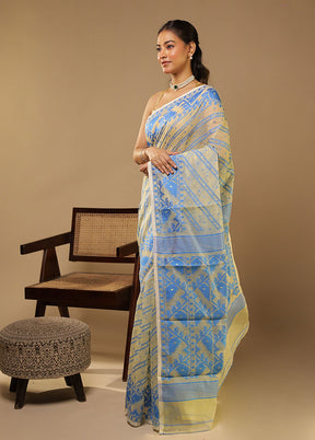 Cream Jamdani Cotton Saree Without Blouse Piece
