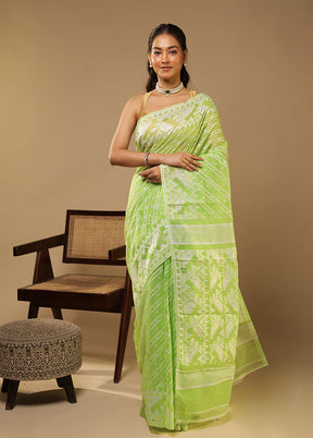 Green Jamdani Cotton Saree Without Blouse Piece