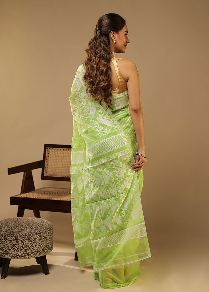 Green Jamdani Cotton Saree Without Blouse Piece