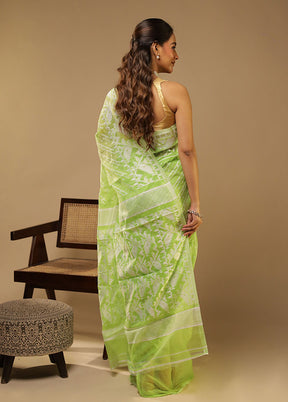 Green Jamdani Cotton Saree Without Blouse Piece