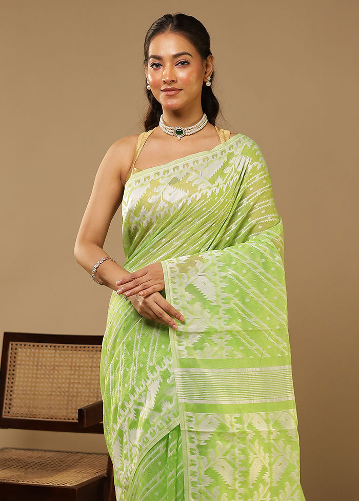 Green Jamdani Cotton Saree Without Blouse Piece